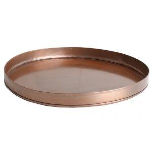angle view of copper round tray