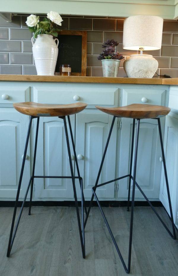teak bar stools at counter