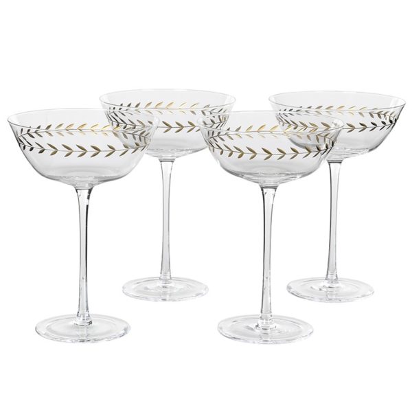 four martini glasses on clear background