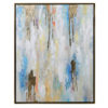gold white yellow and blue abstract wall art in gold frame
