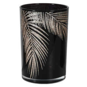 black and gold glitter bamboo leaf candle holder