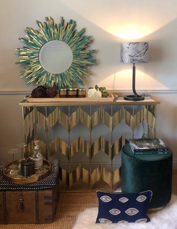 gold console table with mirror and lamp subang rattan lounger sold by stagers lifestyle
