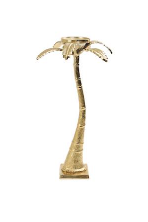 gold palm candle holder on white background