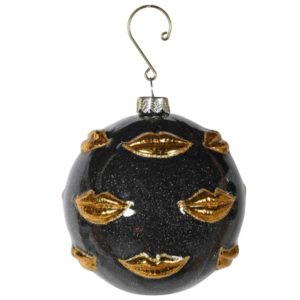 Black bauble gold lip bauble on white background