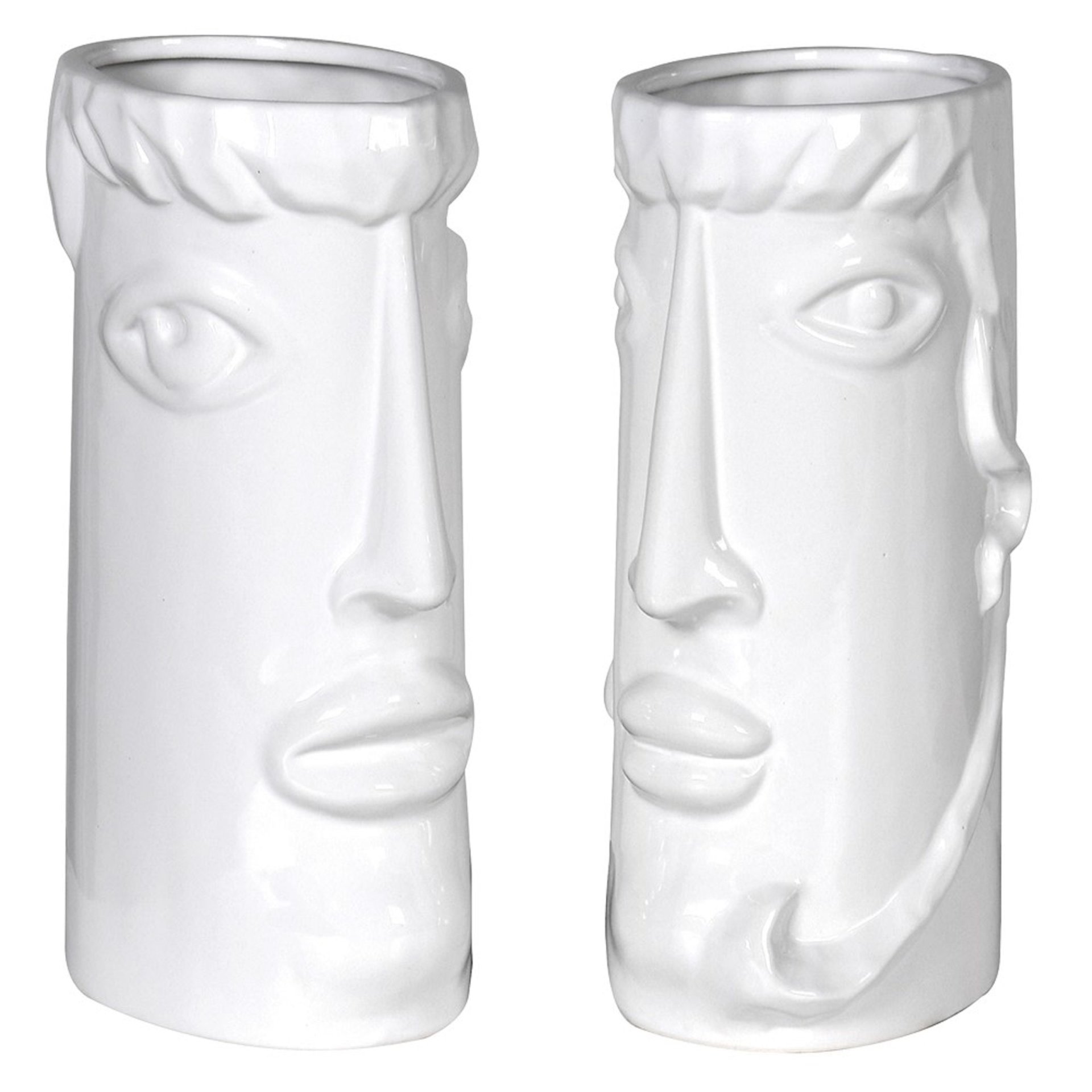 Ceramic Abstract Face Vase Set of Two
