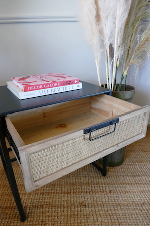Rattan iron side Table open drawer