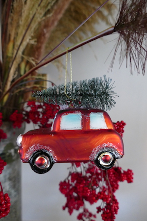 Red Car with Christmas Tree