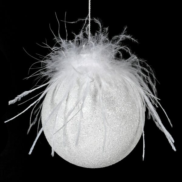 WHITE FEATHER TOP CHRISTMAS TREE BAUBLE